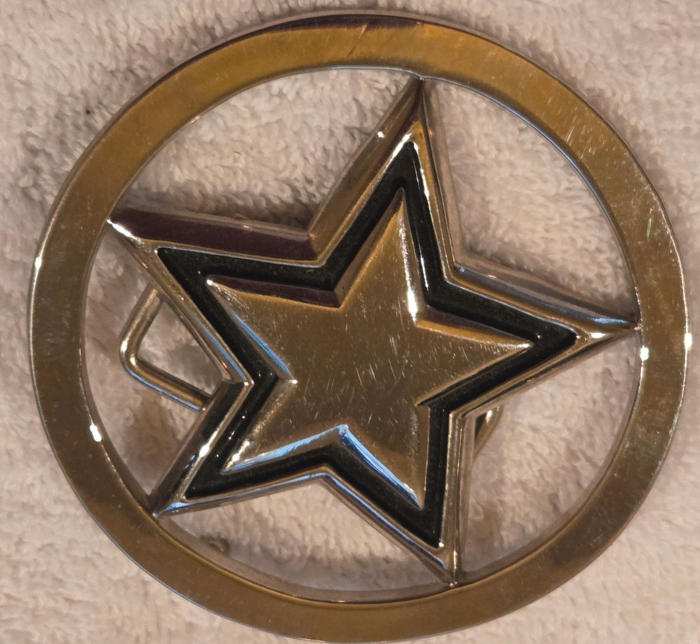 Famous Stars and Straps Belt Buckle Five Point Star Chrome Silver VINTAGE