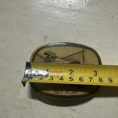 VINTAGE ANTIQUE METAL BELT BUCKLE- Playing Tennis Sport Net Play Cartoon Man Dad