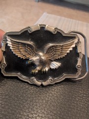 VINTAGE EAGLE BUCKLE PEWTER WITH BLACK ENAMEL, NUMBERED
