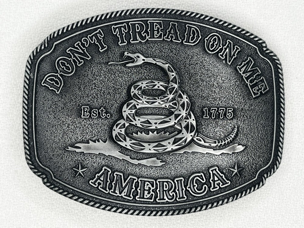 Patriotic American USA “Don&rsquo;t Tread On Me”Metal Belt Buckle Silver