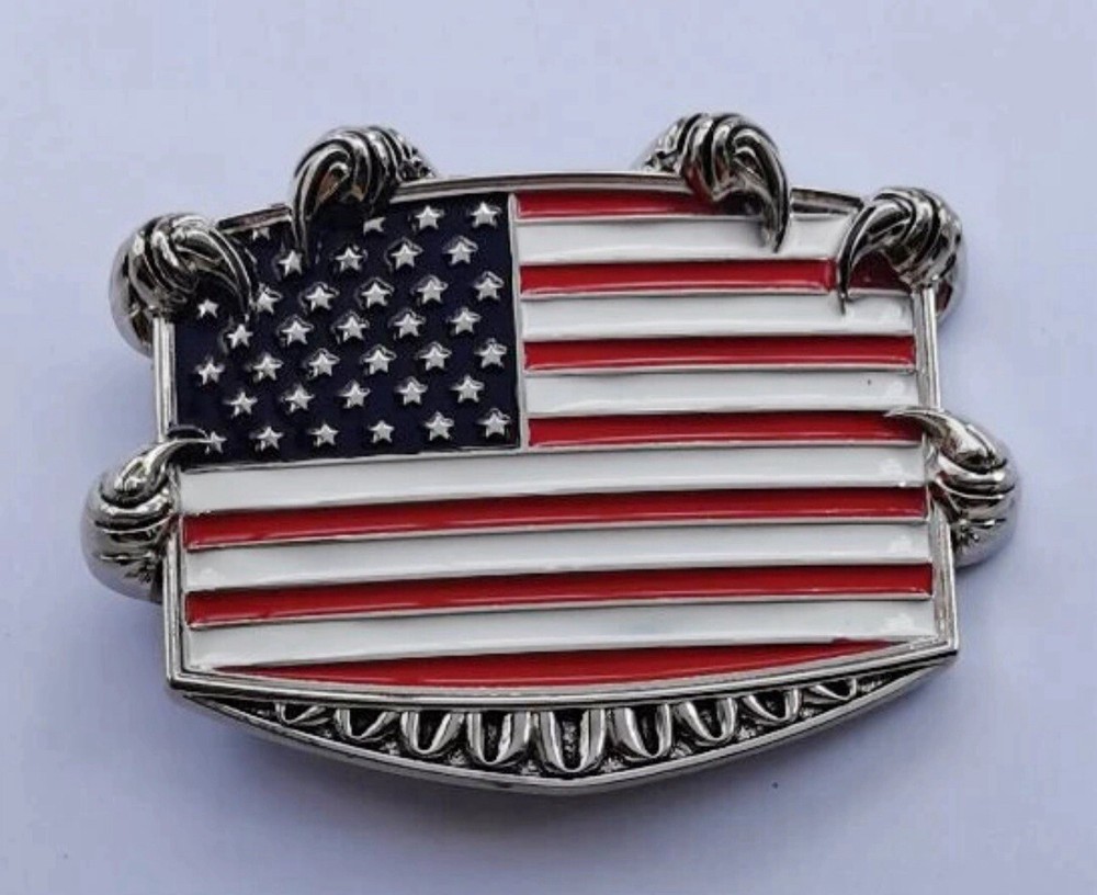 USA U.S. American Flag Patriotic Western Style Large Metal Belt Buckle