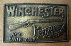Winchester Repeating Arms New Haven Conn. Rifle Guns Vintage Brass Belt Buckle