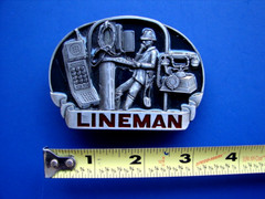 Vtg 80s Great American Belt Buckle Telephone Lineman Pewter 1983 C&J Inc