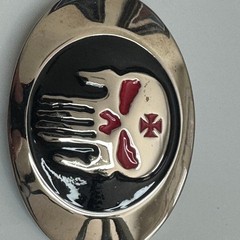 Punisher Skull Belt Buckle Metal Red Black Silver Tone Oval