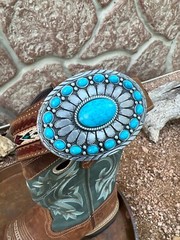 TURQUOISE CONCHO Cowboy WESTERN SILVER BELT CHRISTMAS GIFT BUCKLE Southwest