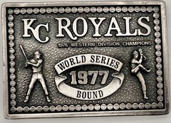 KC Royals Belt Buckle Rare Vintage 1977 World Series W/ Hand Cut Belt