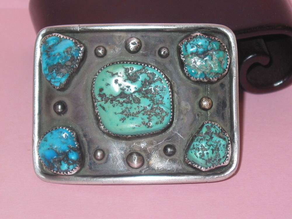 Artisan Hand Crafted Sterling & Large Turquoise Belt Buckle