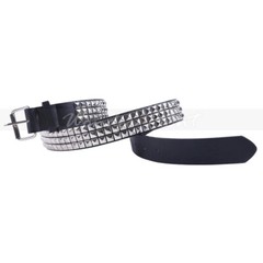 3 Row Silver Pyramid Studded Made Belt Genuine Leather Punk Rock Gothic