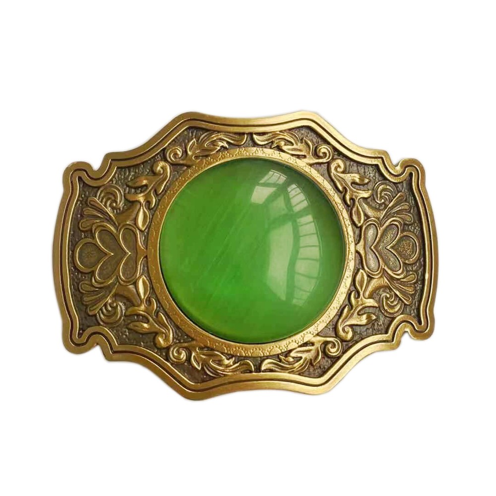 Round Cat-eye Acrylic Mens Belt Buckle Western Cowboy Solid Brass Copper