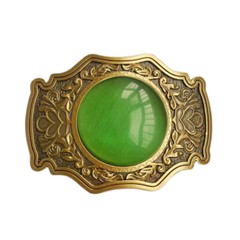 Round Cat-eye Acrylic Mens Belt Buckle Western Cowboy Solid Brass Copper