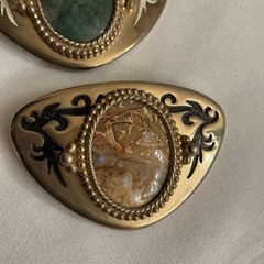 Lot of 2 Blue-Gray & Tan Stones Belt Buckles Silver