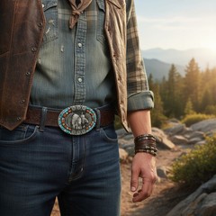 Men Dark Silver Metal Fashion Belt Buckle Western Native Indian Warrior Horse