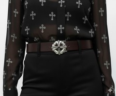 Gothic Cross Belt Buckle in Antique Silver with Black Crystals