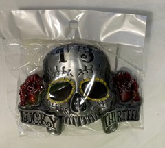 Lucky 13 Lg Skeleton Reproduction Skull Head Lg Eyes Belt Buckle 3 3/8&Prime; X 4 1/2&Prime;