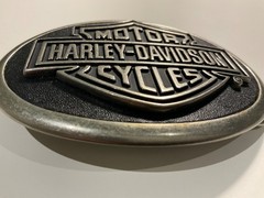 Harley-Davidson buckle w/ Bar&Shield.Antique nickel .Leather patch.#HDMBU10069.