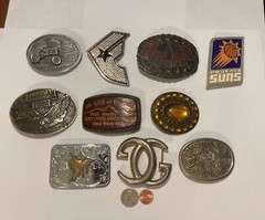 Vintage Lot of 10 Nice Style Belt Buckles, Tractor, Basketball, American, More