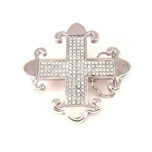 Gothic Cross Tattoo Rhinestones Silver Chrome Metal Fashion Belt Buckle