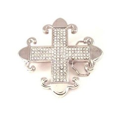 Gothic Cross Tattoo Rhinestones Silver Chrome Metal Fashion Belt Buckle