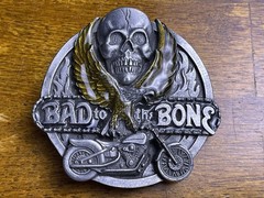 VTG Bad To The Bone Skull Motorcycle Eagle Men&rsquo;s Belt Buckle Siskiyou 1992 USA