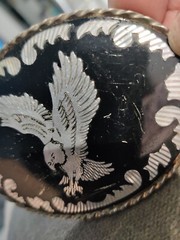 Vintage belt buckle black silvertone eagle W u.s.a.
