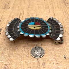 Sterling Silver Zuni Sunface Inlay Belt Buckle–36g