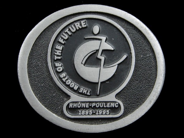 SB13111 *NOS* VINTAGE 1995 *RHONE-POULENC* CHEMICAL COMPANY ADVERTISEMENT BUCKLE