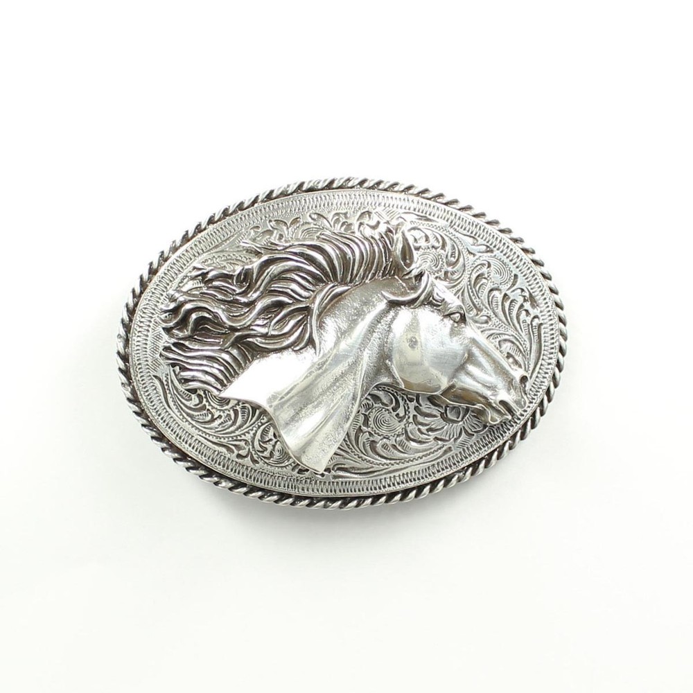 HORSE Flowing MANE ~Western Belt Buckle~ Horsehead Mustang Silver Cowgirl 37012