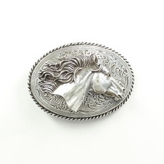 HORSE Flowing MANE ~Western Belt Buckle~ Horsehead Mustang Silver Cowgirl 37012