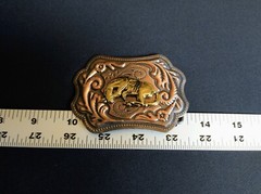 VTG Bowing Horse End Of Trail Copper Tone W Gold Horse Belt Buckle Men&rsquo;s Ornate