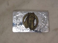 vintage belt buckle ornate horse head equestrian steed horseshoe Western Japan m