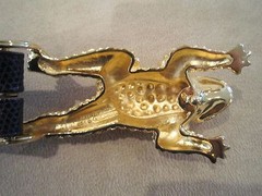 HUGE!!! Kieselstein-Cord Art Bronze Toad Buckle with Navy Lizard Belt Size 1