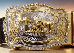 Praying Cowboy Cross Horse Belt Buckle Western Gold Silver Tone Christian Faith