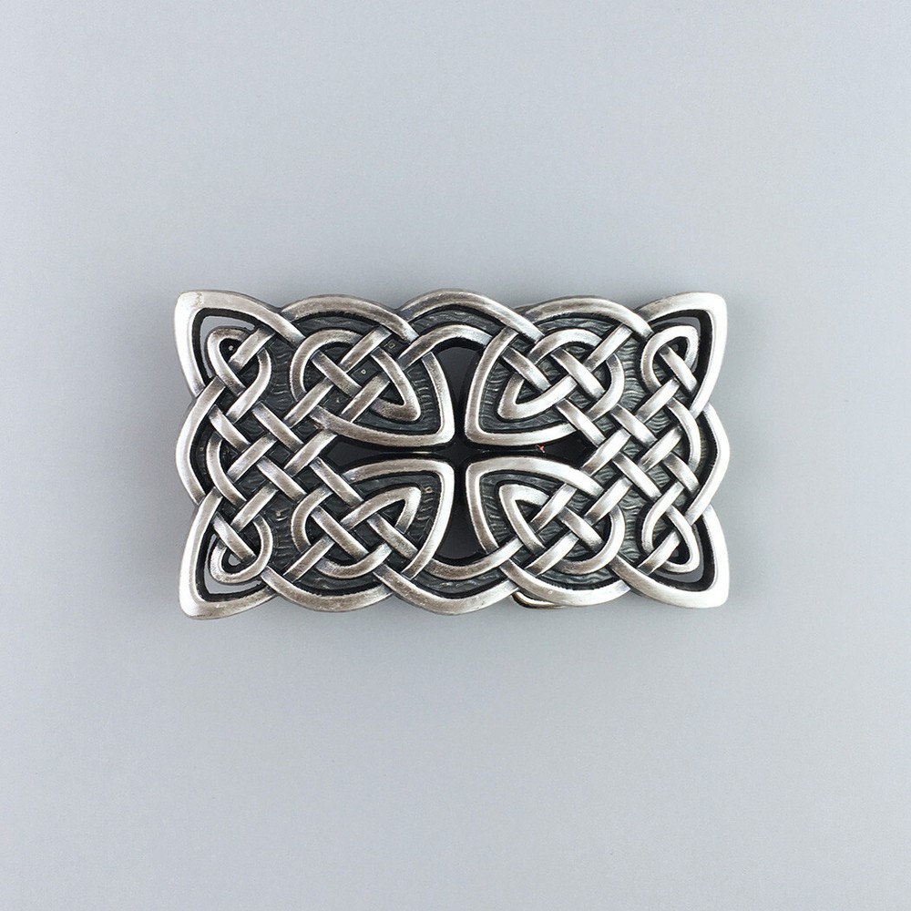 Vintage Silver Plated Rectangle Celtic Braided Cross Knot Belt Buckle