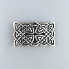 Vintage Silver Plated Rectangle Celtic Braided Cross Knot Belt Buckle