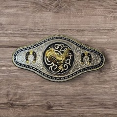 Cowboy/Charro Belt Buckle – Rooster/Horse Shoe 6.5&Prime;x3.25&Prime; Silver Tone/Black/Gold