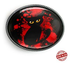 Black Cat Glowing Eyes Horror Halloween Handmade Artisan Belt Buckle