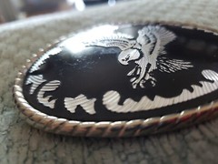 Vintage belt buckle black silvertone eagle W u.s.a.