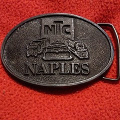 Men&rsquo;s Oval Black Metal Belt Buckle NTC NAPLES Logo Truck Graphic Fits 1.5in