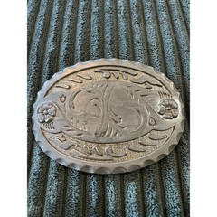 Western Cowboy Floral Scroll Oval Belt Buckle Mens Womens Silver Tone Rodeo