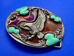 Flying Hunting Eagle Turquoise & Red Color Southwestern Style Belt Buckle