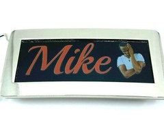 Adjustable Silver Belt Buckle Personalized Custom Black Letters Any Name or Word