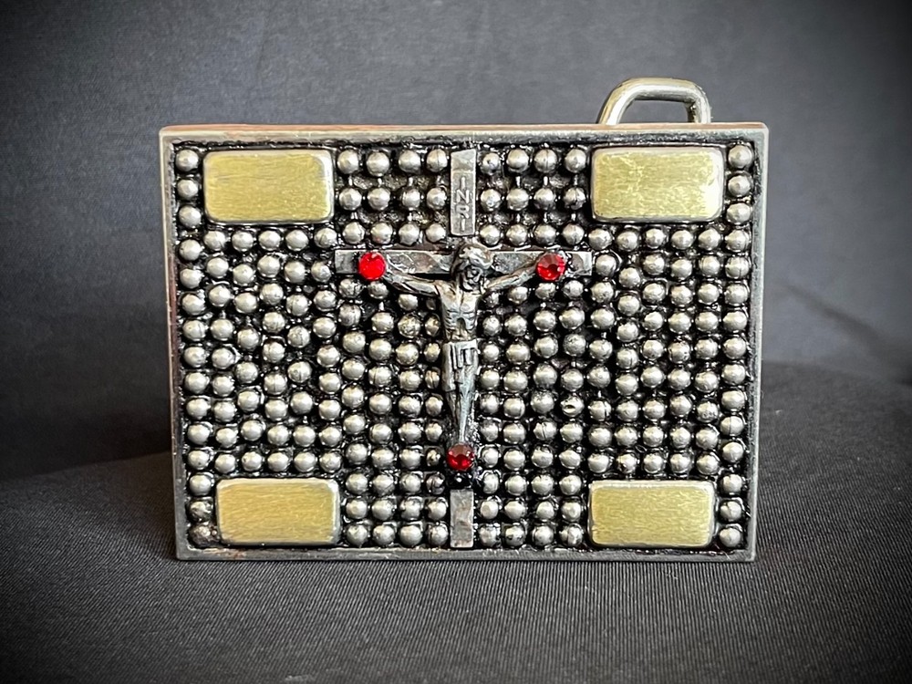Industrial Crucifix Belt Buckle Archive Red Crystals OOAK Darren McNeese