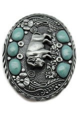 Men Western Belt Buckle Dark Silver Metal Cowboy Bison Buffalo Ox Oval Shape
