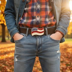 Men Women Teen Kids Buckle Western Cowboy Silver American USA Flag United States