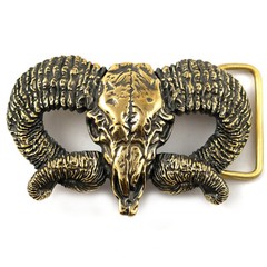 Ram Skull brass buckle, Bighorn wild west buckle, Mouflon tribal Trophy Skull