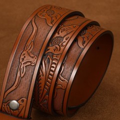XZQTIVE Western Leather fits waist from 33&Prime;-36&Prime;, Brown/Silver Bull Buckle