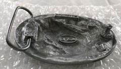 RATHER BE FISHING JUMPING FISH BASS TROUT FISHERMAN BELT BUCKLE MADE IN USA 1988