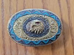 Vintage Eagle Belt Buckle Crumrine Mfg Heavy Silver Plate Over Bronze Made USA