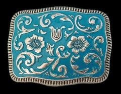 Western Cowboy Cowgirl Flower Belt Buckle Blue Cowboys Cowgirls Buckles Belts
