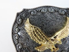 Western Eagle Cowboy Rodeo Style Belt Buckle Buck Pewter Tone w/ Gold Eagle NEW